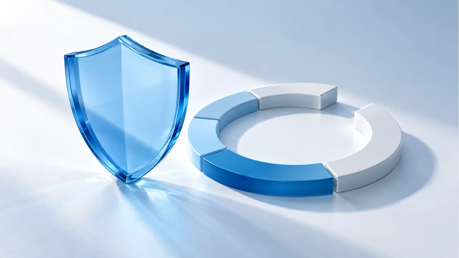 Schutzschild neben einem unvollständigen Messring als Symbol für Sicherheit jenseits einer Kennzahl.